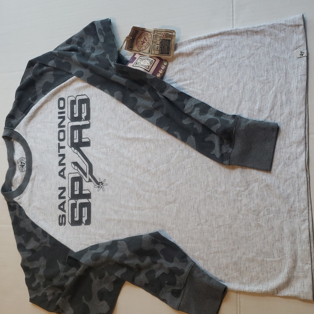 NBA San Antonio Spurs gray camo raglan baseball style SA Spurs shirt New. #NBA